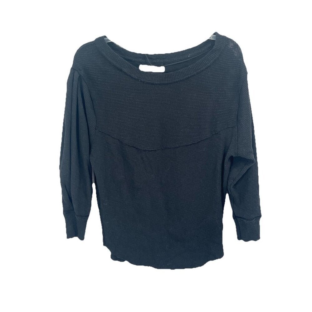 We the Free Black Thermal Waffle Knit Boat Neck Sz Small Boho Hippie Festival